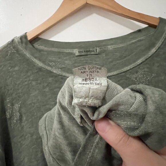 Nina Kendosa Paris Army Green Silver Glitter All Around Stars Print Size Large - Picture 4 of 5